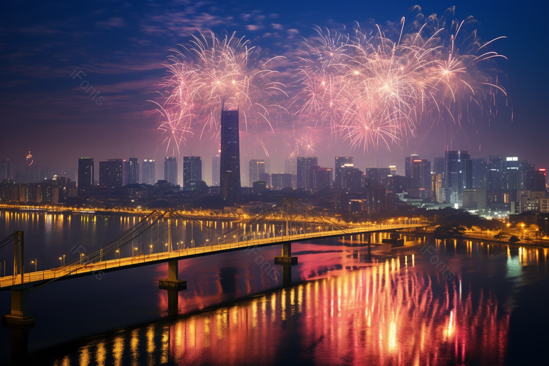 武汉城市灯光秀夜景节日烟花,高清,摄影图,摄影图片,图片大全,摄影图免费下载
